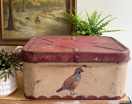 Metal box with quail motif
