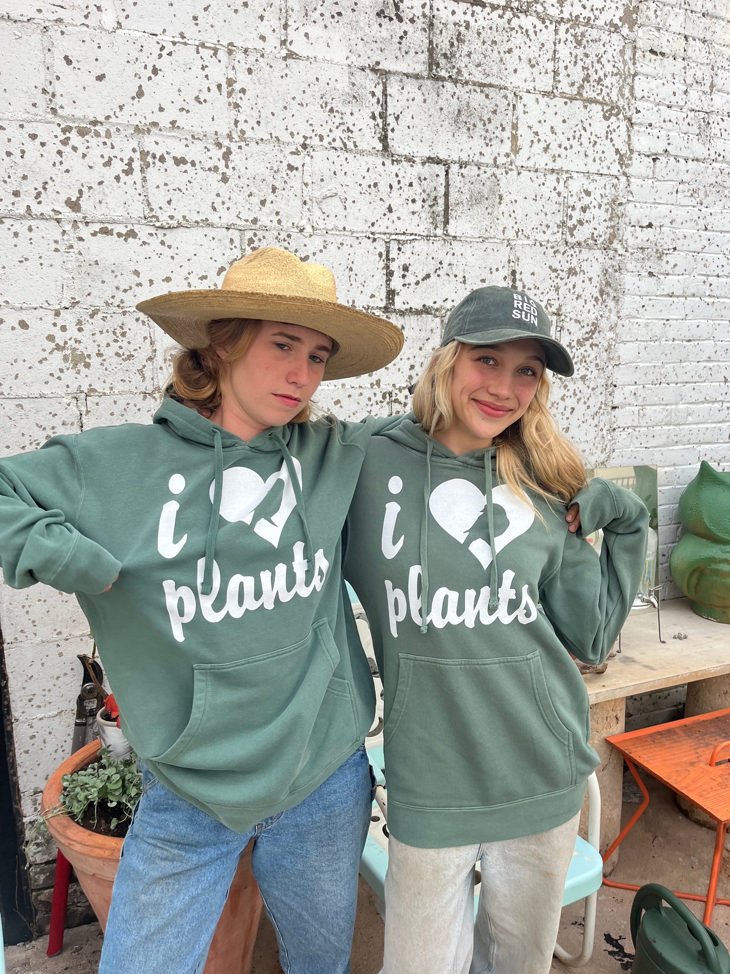 Big Red Sun's I Love Plants Unisex Hoodie - Green and White Bird