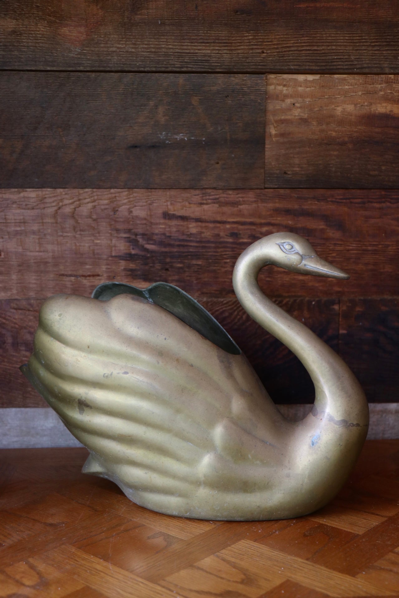 Vintage Brass Swan Planter