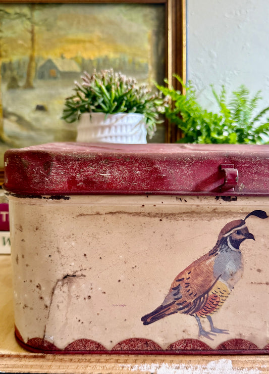 Metal box with quail motif