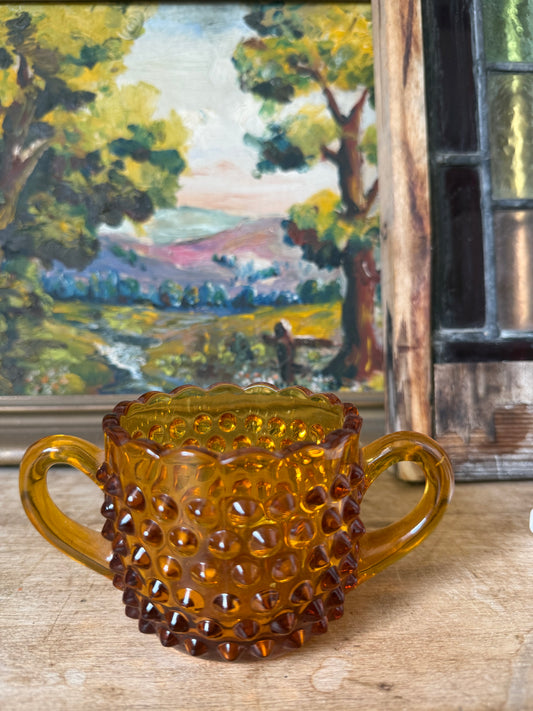 Amber glass sugar bowl