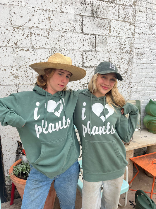 Big Red Sun's I Love Plants Unisex Hoodie - Green and White Bird