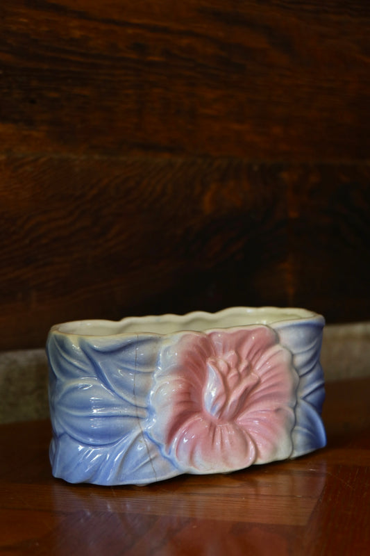 Vintage Pink and Blue Floral Vessel