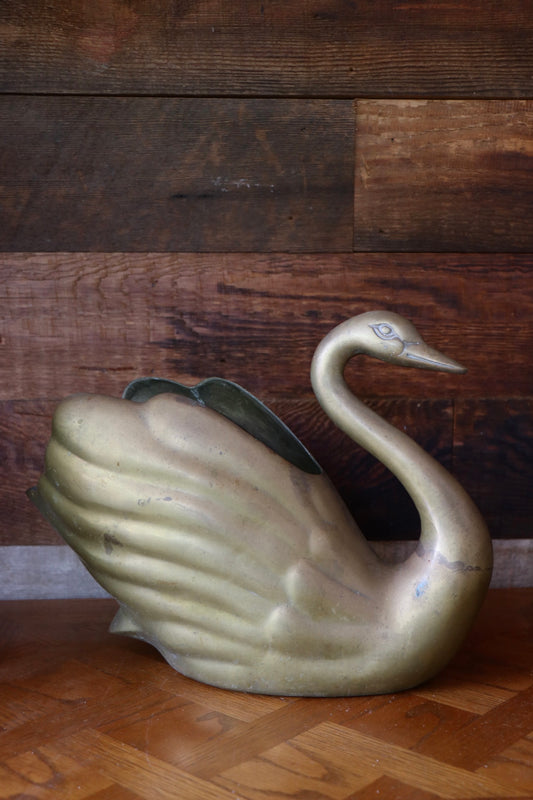 Vintage Brass Swan Planter